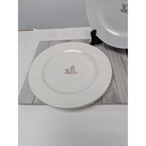 Vintage Schwans Set of 3 Dinner Plates White Brown Speckles Swan Logo 10 1/2" - Picture 3 of 7